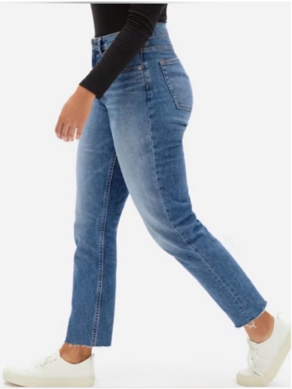 Everlane The Curvy Cheeky Jean Cropped Distressed Hem Size 28 High Rise Denim